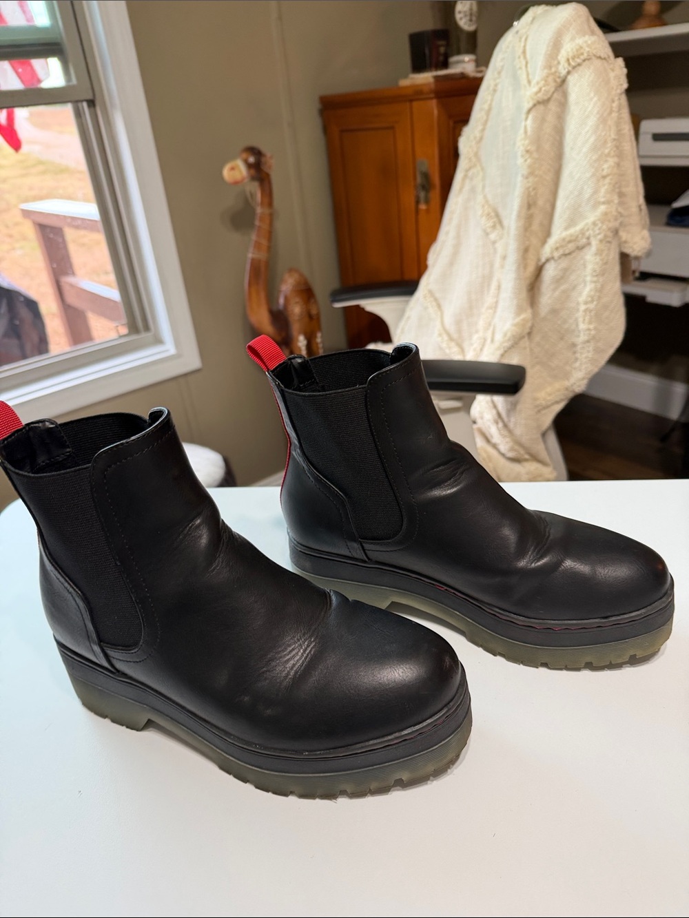MIA Black CAYSON Chelsea Platform Ankle Boots with Red Pull Tabs